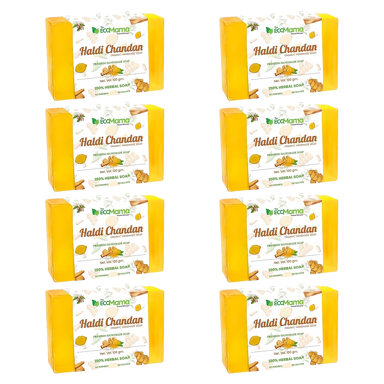 Haldi Chandan Organic Handmade Soap - 100g (Pack of 8) Haldi Chandan Organic Handmade Soap - 100g (Pack of 8)